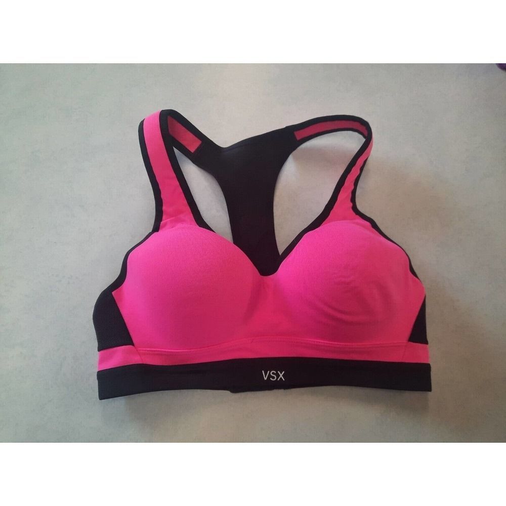 Victorias Secret VSX Sport Pink Black Adjustable Racerback Sports Bra Womens 32B